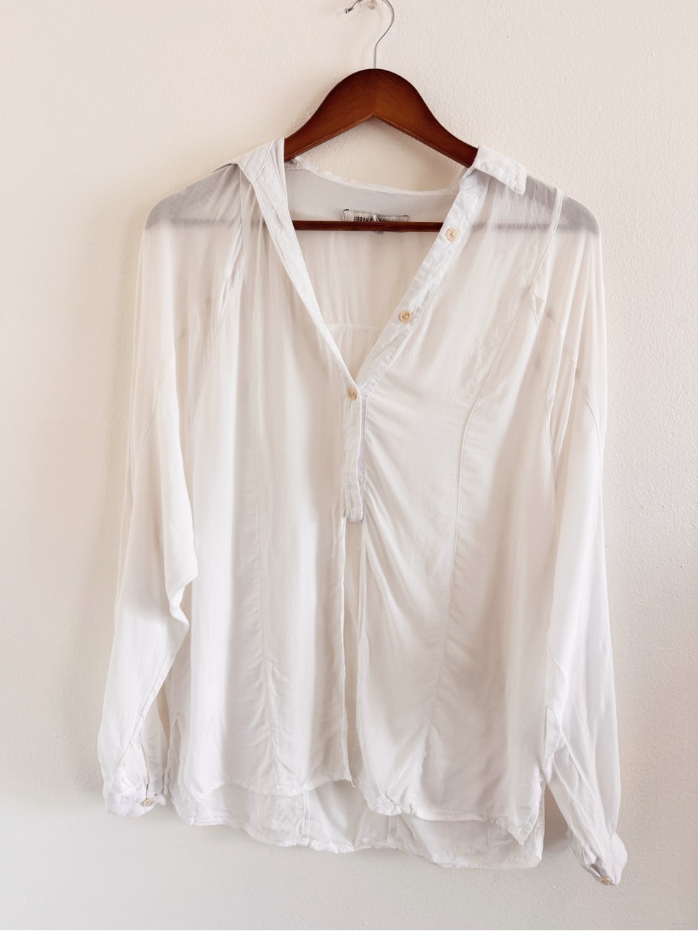 Urban Outfitters White Semi-Sheer V-Neck Button Front Blouse XS